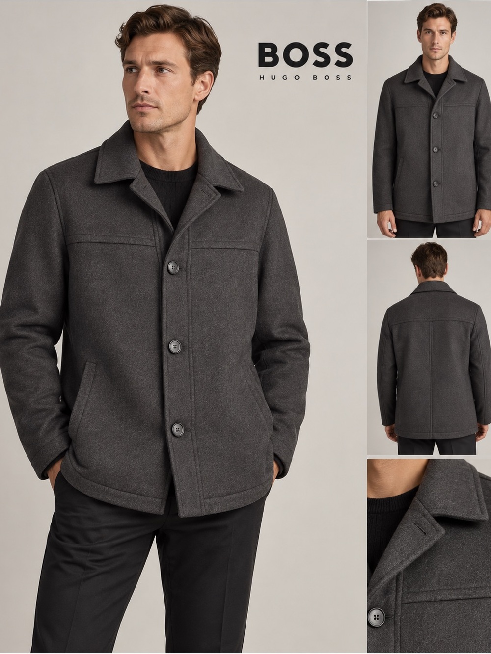 Hugo Boss Cashmere Wool Men's Charcoal Gray Lightweight Shacket